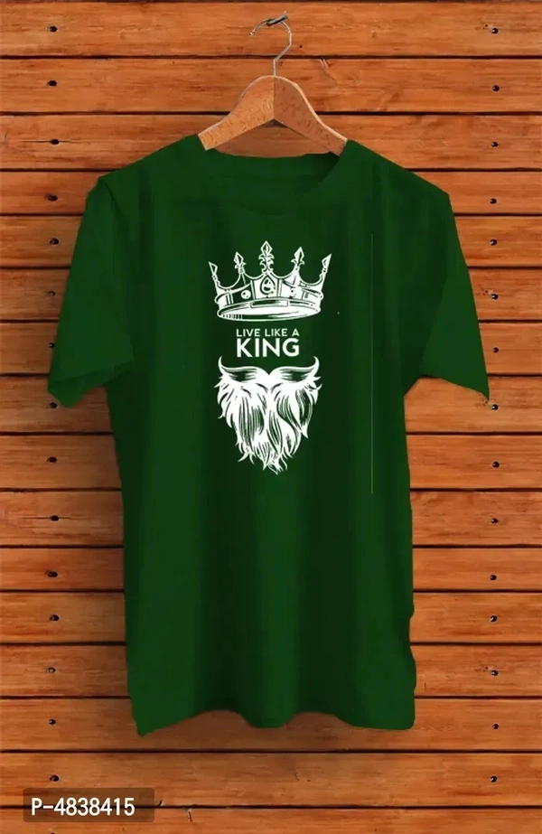 Men's Olive Printed Cotton Round Neck Tees