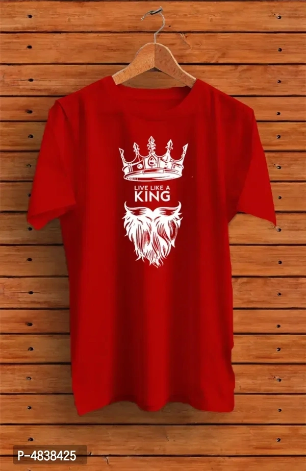 Men's Red Printed Cotton Round Neck Tees