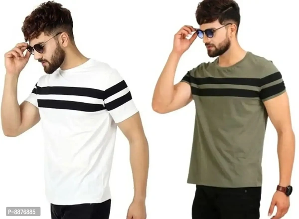 Classic Polyester Blend Striped Tshirt for Men, Pack of 2