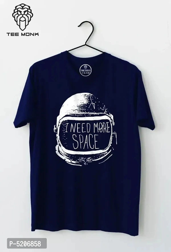 Stylish Navy Blue Cotton Printed Round Neck Tees For Men