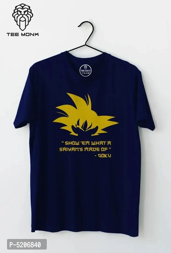 Stylish Navy Blue Cotton Printed Round Neck Tees For Men