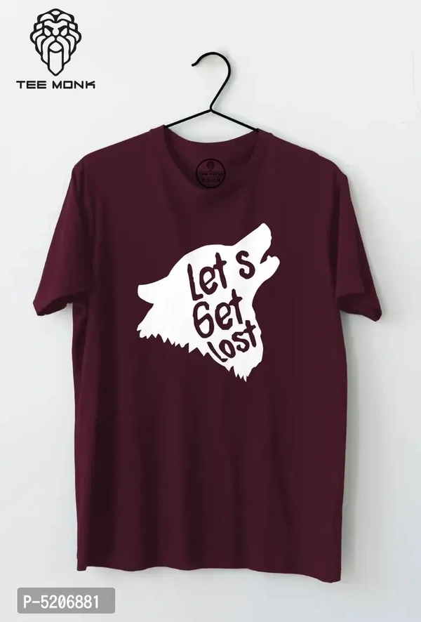 Stylish Maroon Cotton Printed Round Neck Tees For Men