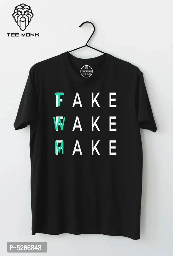 Stylish Black Cotton Printed Round Neck Tees For Men