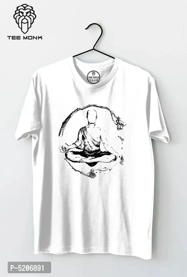 Stylish White Cotton Printed Round Neck Tees For Men