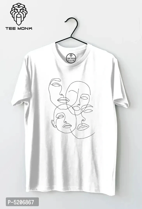 Stylish White Cotton Printed Round Neck Tees For Men