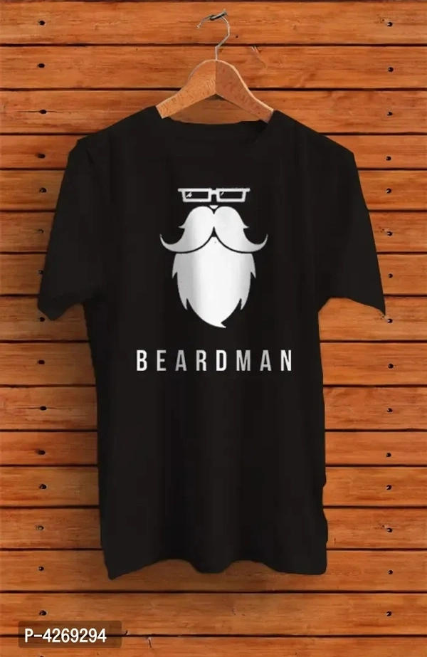 Men's Black Printed Cotton Round Neck Tees