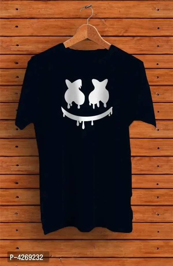 Men's Navy Blue Printed Cotton Round Neck Tees