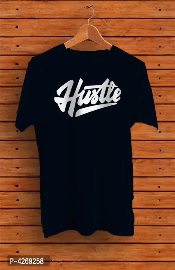 Men's Navy Blue Printed Cotton Round Neck Tees