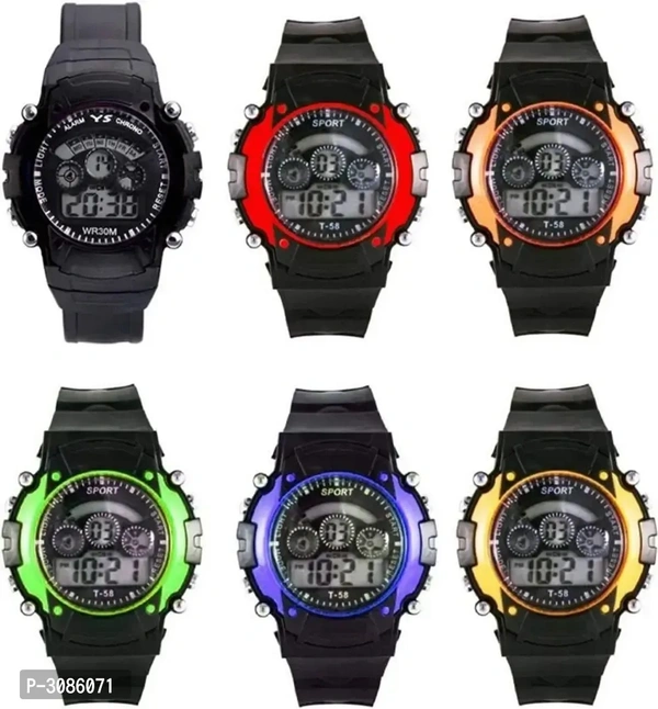 7 Lights Digital Sports Watches (BKREORGRBLYL-Set of 6 pcs)