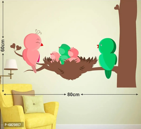 Attractive Birds Sitting In Tree With Family Wall Sticker