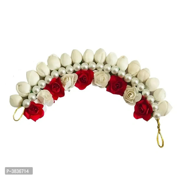 Artificial flower Fold-able Light Weight White Mogra with Multi Flower Gajra Bun Maker For Women(Pack-01)