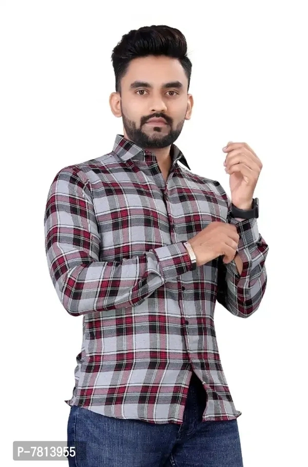 Mens casual solid cotton checks shirt