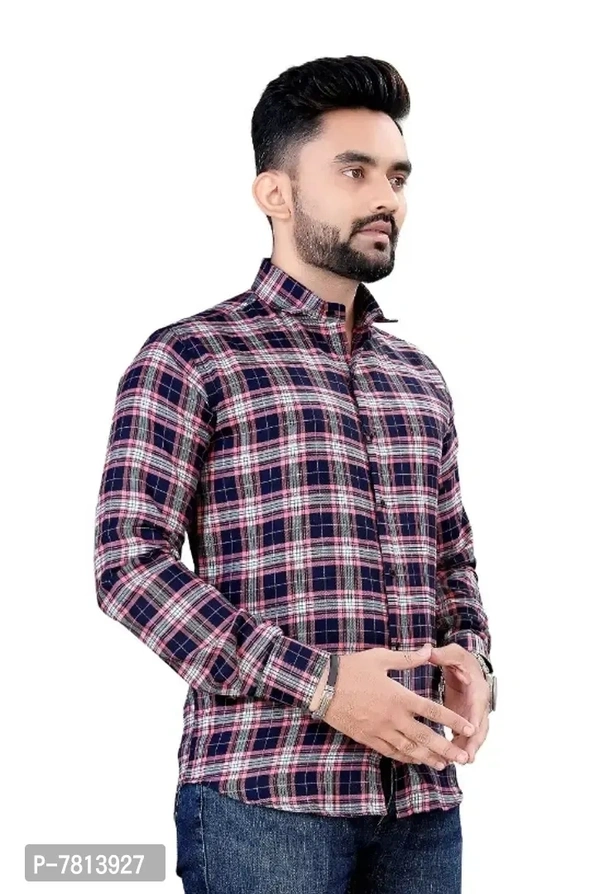 Mens casual solid cotton checks shirt