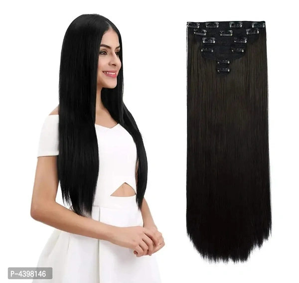 6Pcs 14 Clips 24-26 Inch Straight Full Head Clip In On Hair Extensions Women Lady Hairpiece (Brown)