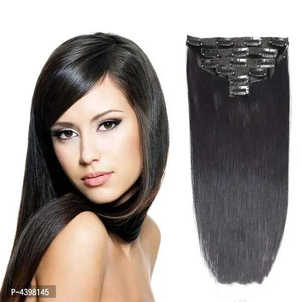 6Pcs 14 Clips 24-26 Inch Straight Full Head Clip In On Hair Extensions Women Lady Hairpiece (Black)