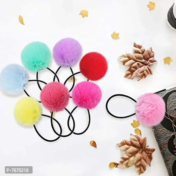 APSAMBR® 6PCS Girls Pompom Ponytail Holder Children Pom Pom Hair Tie 5 CM Bows Kids Elastic Rubber Bands Faux Fur Sweet Girl Head Wear(RANDOM COLOR WILL SEND)