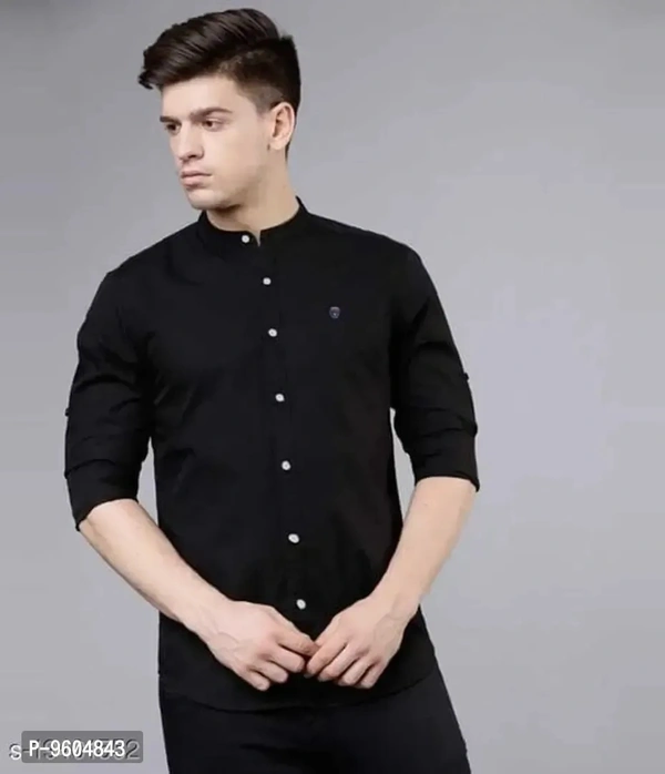 Men Regular Fit Solid Mandarin Collar Casual Shirt