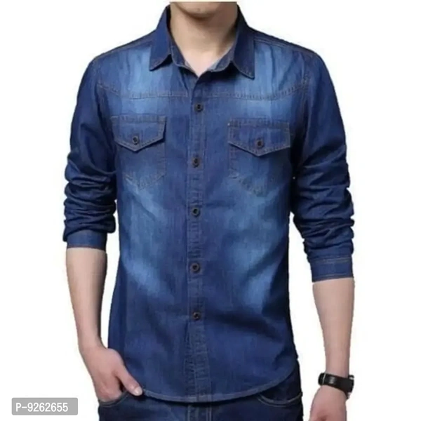 Classic Denim Solid Casual Shirts for Mens