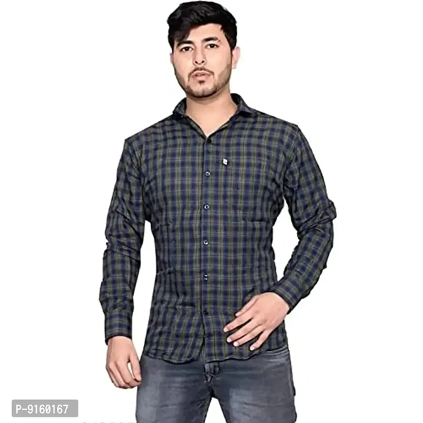 Men's Cotton Casual Full Sleeve Checkered Shirt-(225_Green)