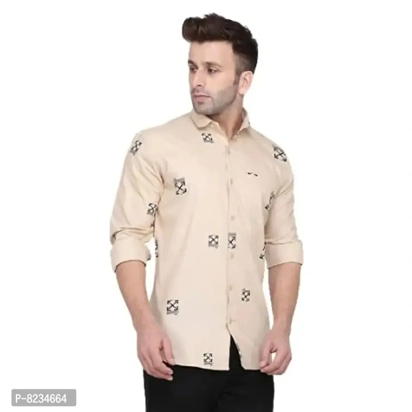 FEBIA Mens Cottonblend Printed Fullsleeve Shirt Chikugt;L Beige