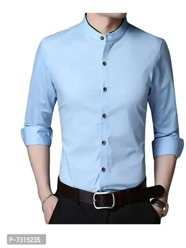 Stylish Aqua Blue Cotton Solid Long Sleeves Casual Shirts For Men