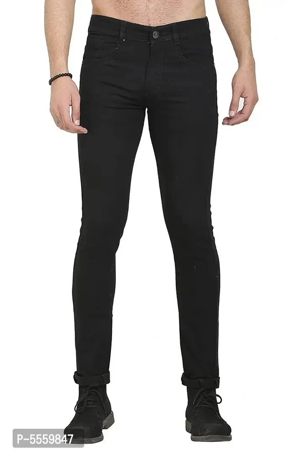 Stylish Cotton Blend Black Regular Fit Denim Jeans For Men