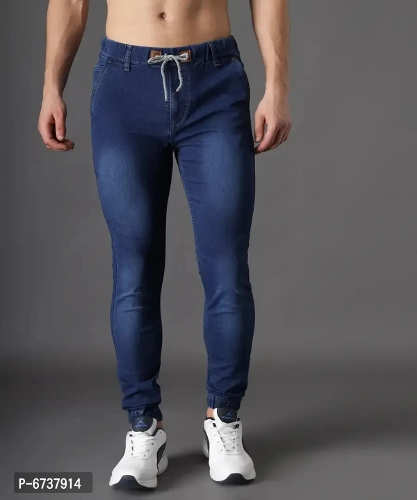 Stylish Cotton Blend Blue Slim Fit Joggers For Men