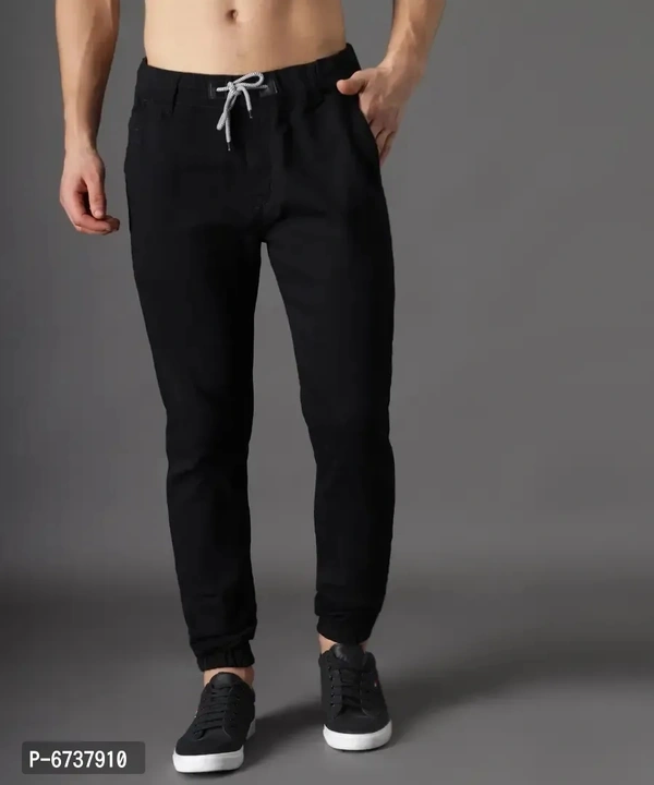 Stylish Cotton Blend Black Slim Fit Joggers For Men