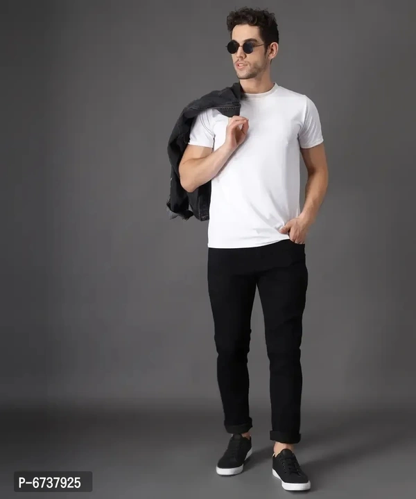 Stylish Cotton Blend Black Slim Fit Jeans For Men