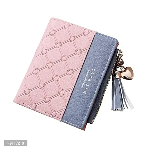 Syga PU Leather Zipper Wallet for Women, Pink - Abstract Pattern
