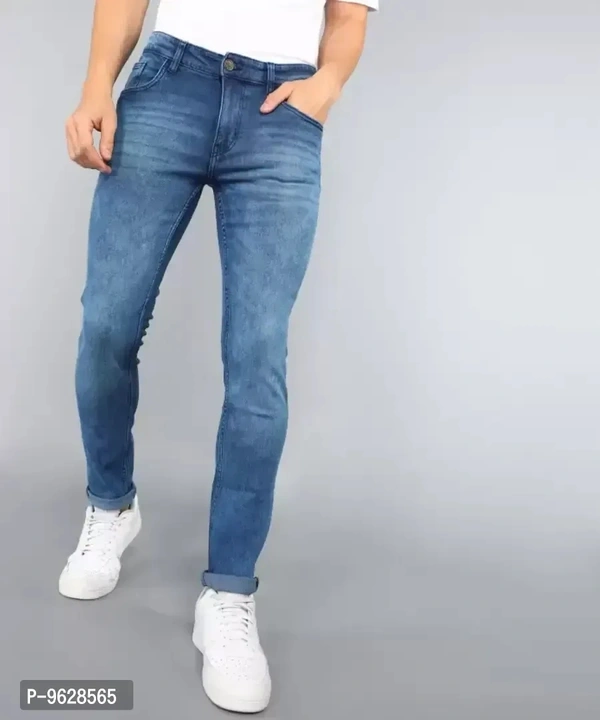 Elegant Denim Blue Solid Skinny Fit Jeans For Men