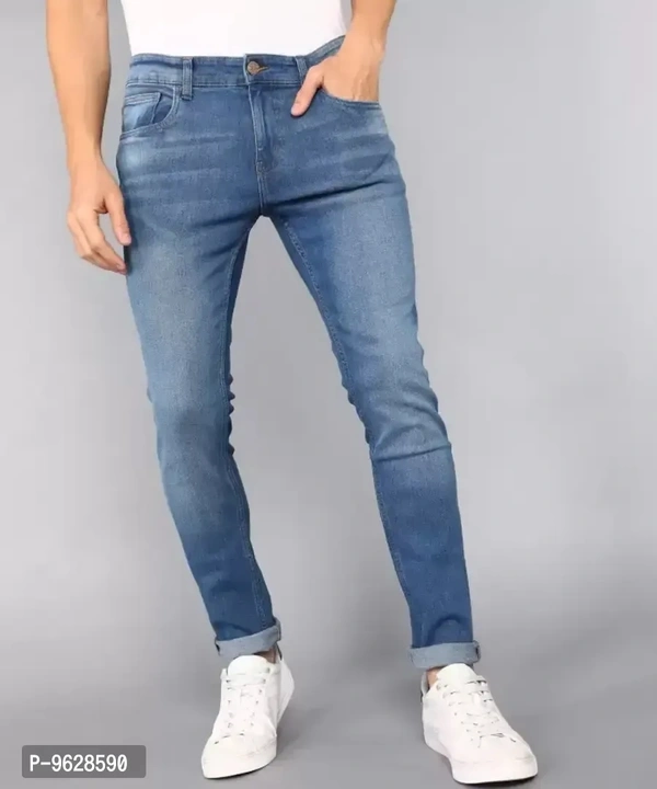 Elegant Denim Light Blue Solid Skinny Fit Jeans For Men