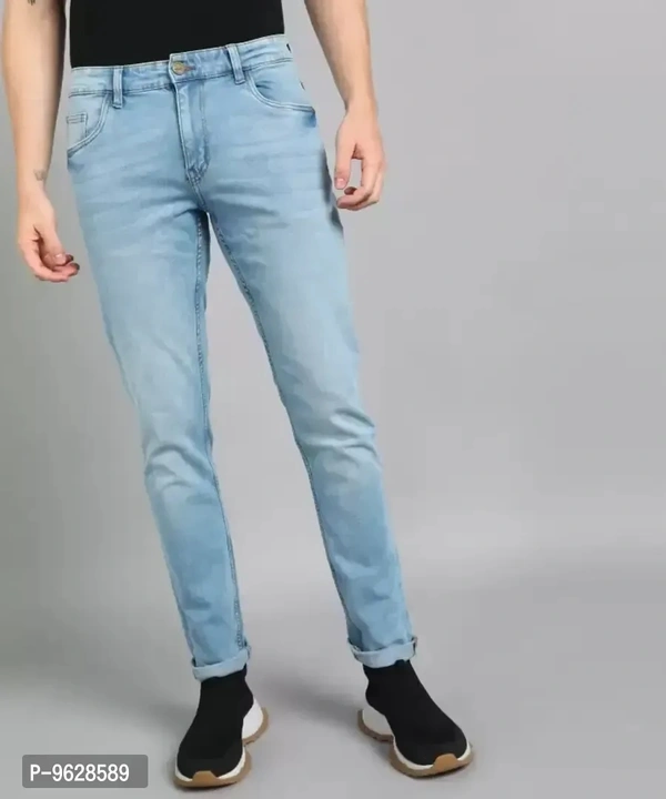 Elegant Denim Light Blue Solid Skinny Fit Jeans For Men