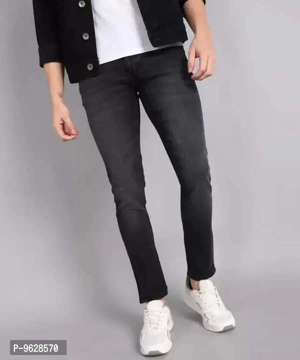 Elegant Denim Black Solid Skinny Fit Jeans For Men