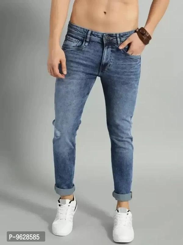 Elegant Denim Blue Solid Skinny Fit Jeans For Men