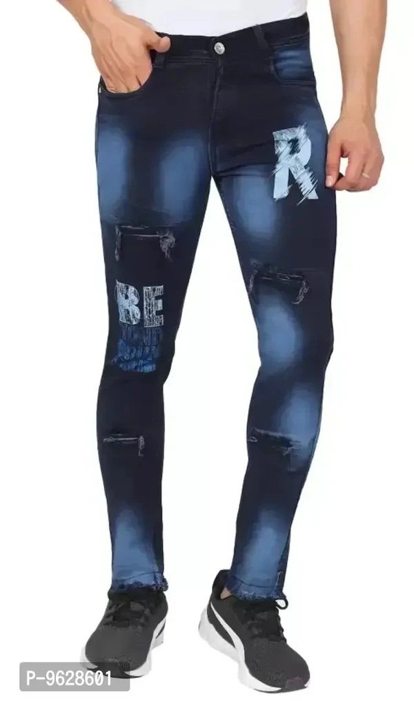 Elegant Denim Navy Blue Solid Slim Fit Jeans For Men