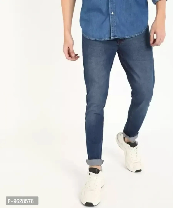 Elegant Denim Blue Solid Skinny Fit Jeans For Men