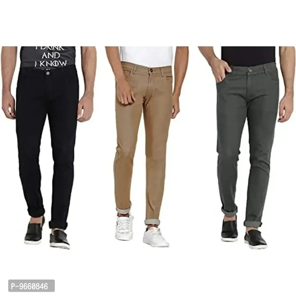 DAIS Men Skinny Fit Mid Rise Mildy Wash Black,Khakhi and Olive Pack of 3 Jeans