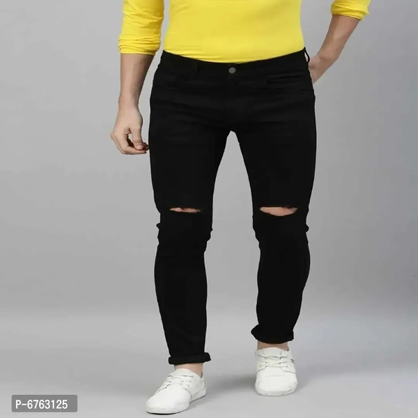 Mens Black Slim Fit Mid-Rise Slash knee Jeans