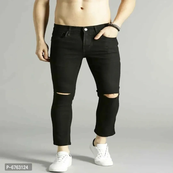 Mens Black Slim Fit Mid-Rise Slash knee Jeans