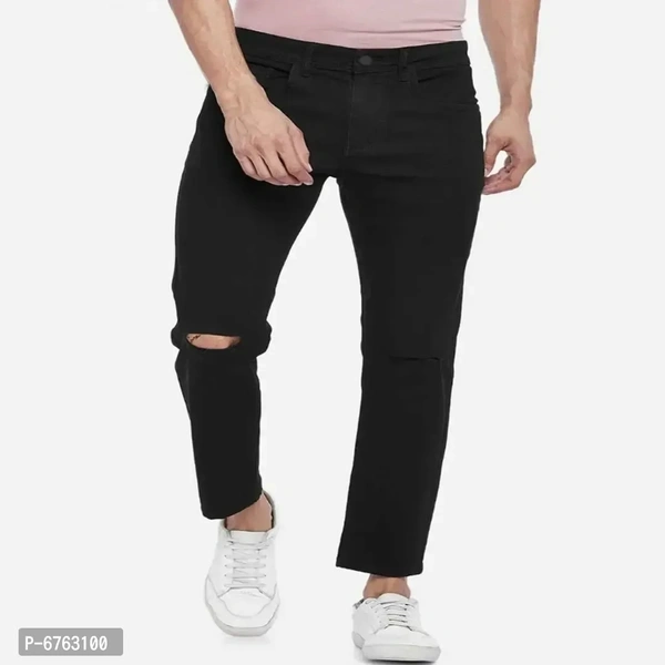 Mens Black Slim Fit Mid-Rise Slash knee Jeans