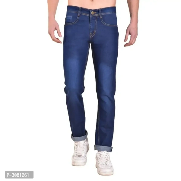 Men's Blue Cotton Spandex Faded Regular Fit Mid-Rise Jeans