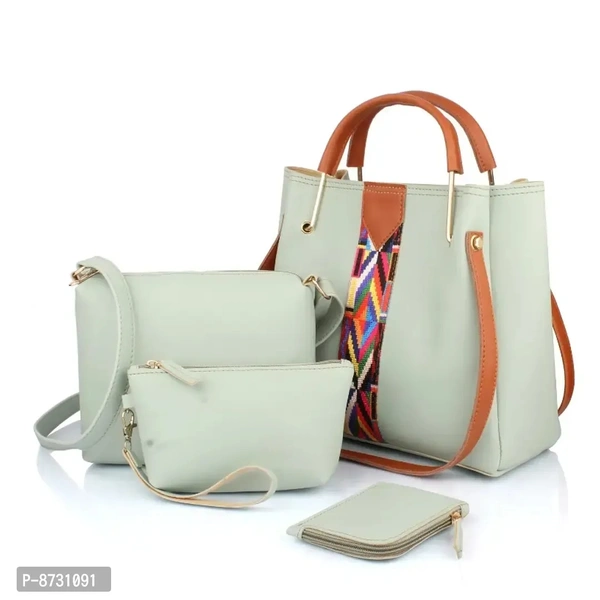 Mammon WomenS Pu Leather Handbag Combo (Set Of 4) Pista