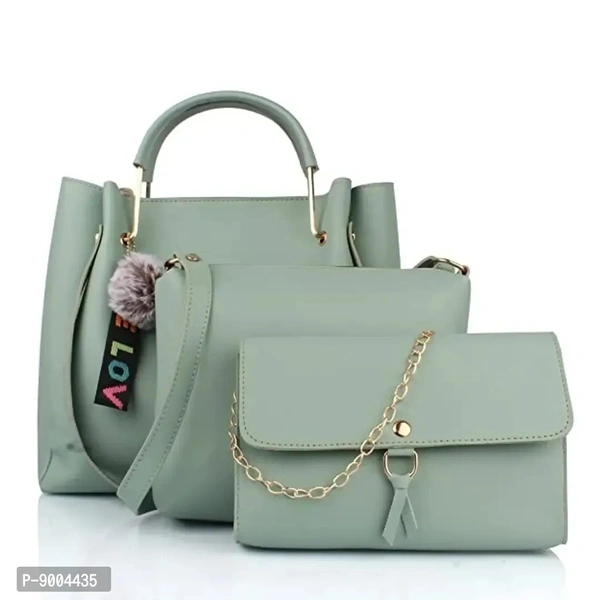 Womens Shoulder Hand bag Combo (3LR-bib-tie) (Pista)