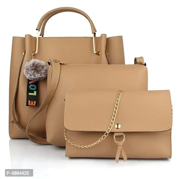 Womens Shoulder Hand bag Combo (3LR-bib-tie) (Cream).