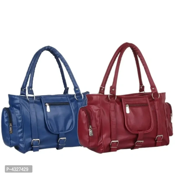 Stylish Artificial Leather Solid Handbags Combo Sets For Women(2 Pieces)