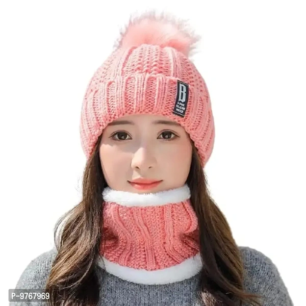 REFFER Winter Woolen Beanie Cap & Scarf Set for Women & Girls | Warm & Stylish | Freesize | Pack of 2