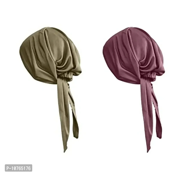Mehar Women's Hair Tail Cap Poly Cotton Hijab Set of T-Cap 2 pcs (Olive - Coffee)