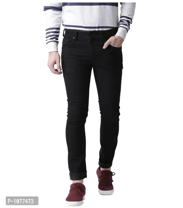 Black Stretchable Denim Regular Fit Jeans