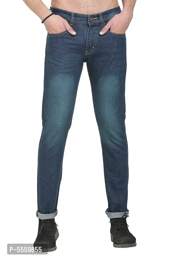 Stylish Cotton Blend Blue Regular Fit Denim Jeans For Men